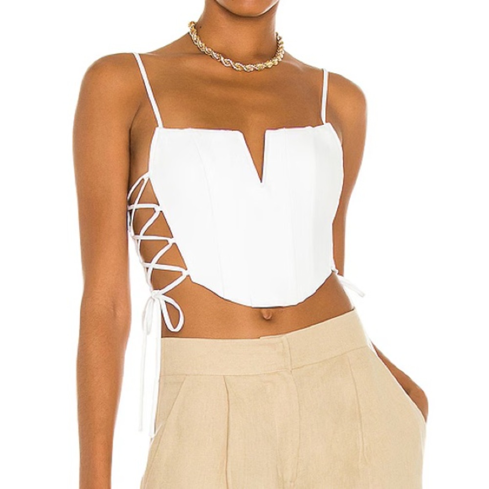 NBD White Lace-Up Katerina Bustier Top